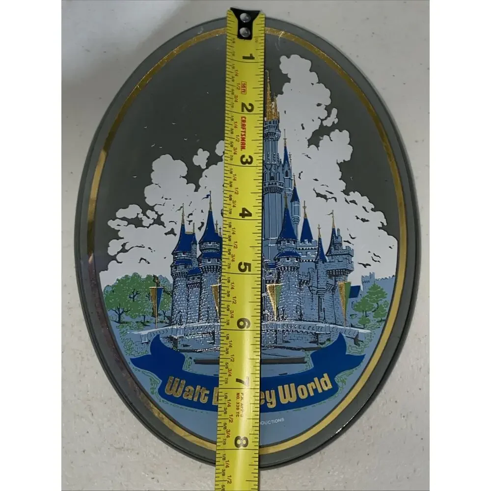 VTG Walt Disney World Cinderella’s Castle Oval Souvenir Glass Plate With‎ Stand